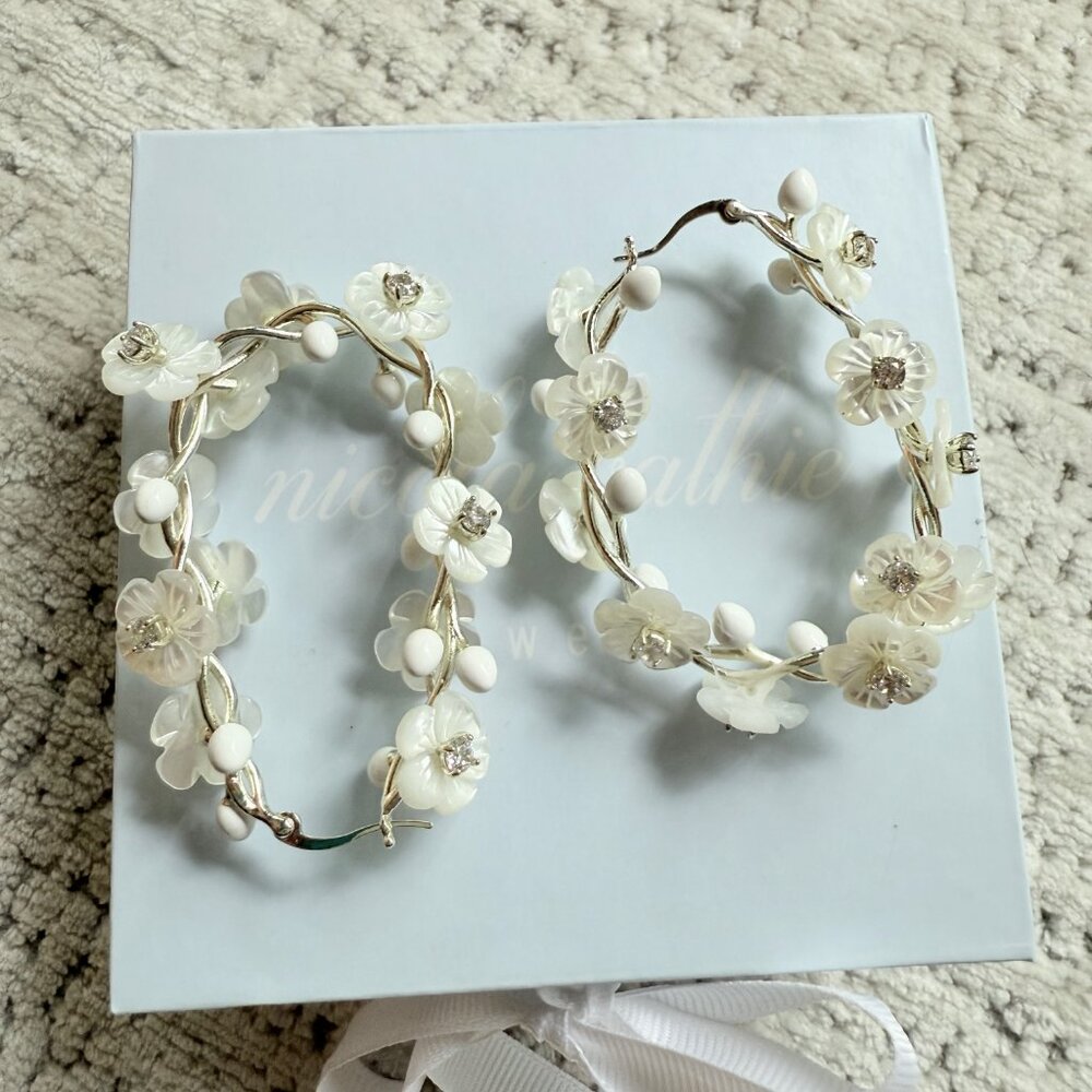 Nicola Bathie Gold Mother of Pearl Floral Loop Earrings- NWT